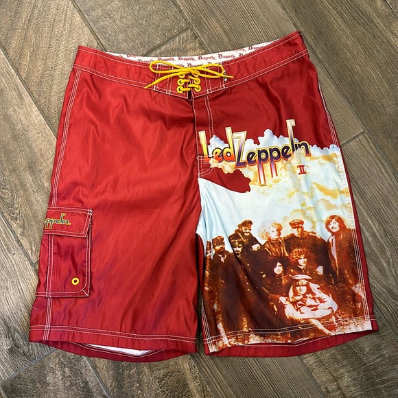 Vintage LED Zeppelin II LP Album Art Board Shorts Swim Trunks - Picture 1 of 12